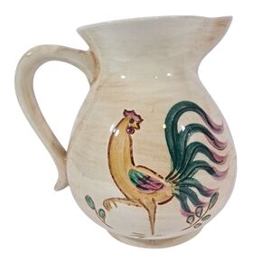 Vintage Pennsbury Pottery Pitcher Rooster Hand Painted Brown Glaze